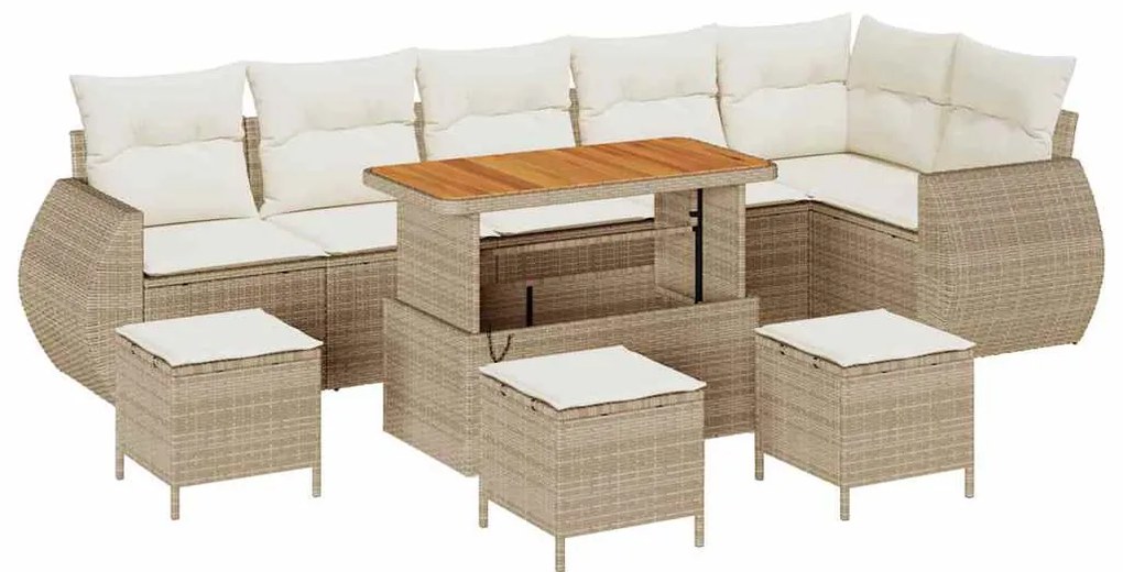 Conjunto de Sofá de Jardim de 10 Peças com Almofadas Bege Rattan Polié