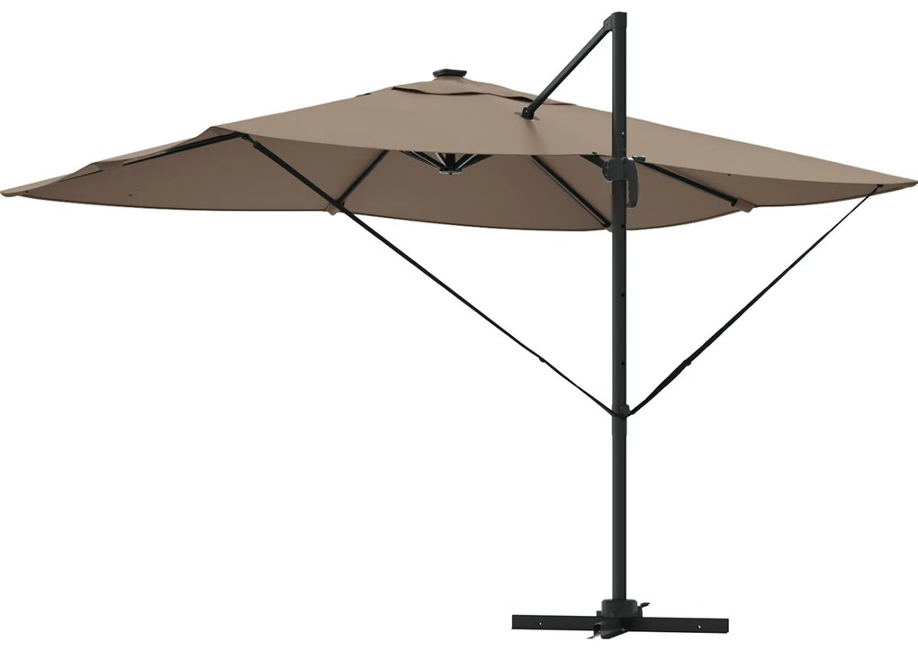 Parasol Roma de braço articulado com LEDs Taupe 352x251x265 cm Alumíni