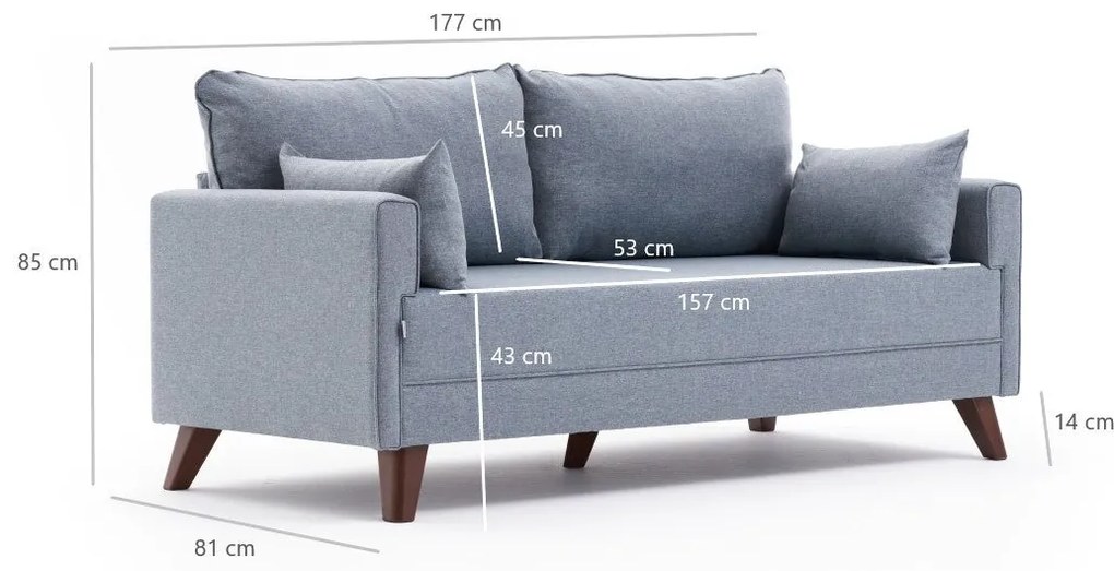 Sofá de 2 Lugares Bella – Azul – 177x85x81 cm