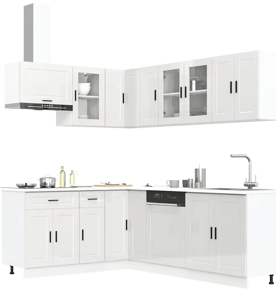 vidaXL 11 peças armário de cozinha conjunto Porto brilho branco