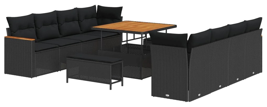 vidaXL Conjunto de Sofá de Jardim 11 pcs Preto vime PE