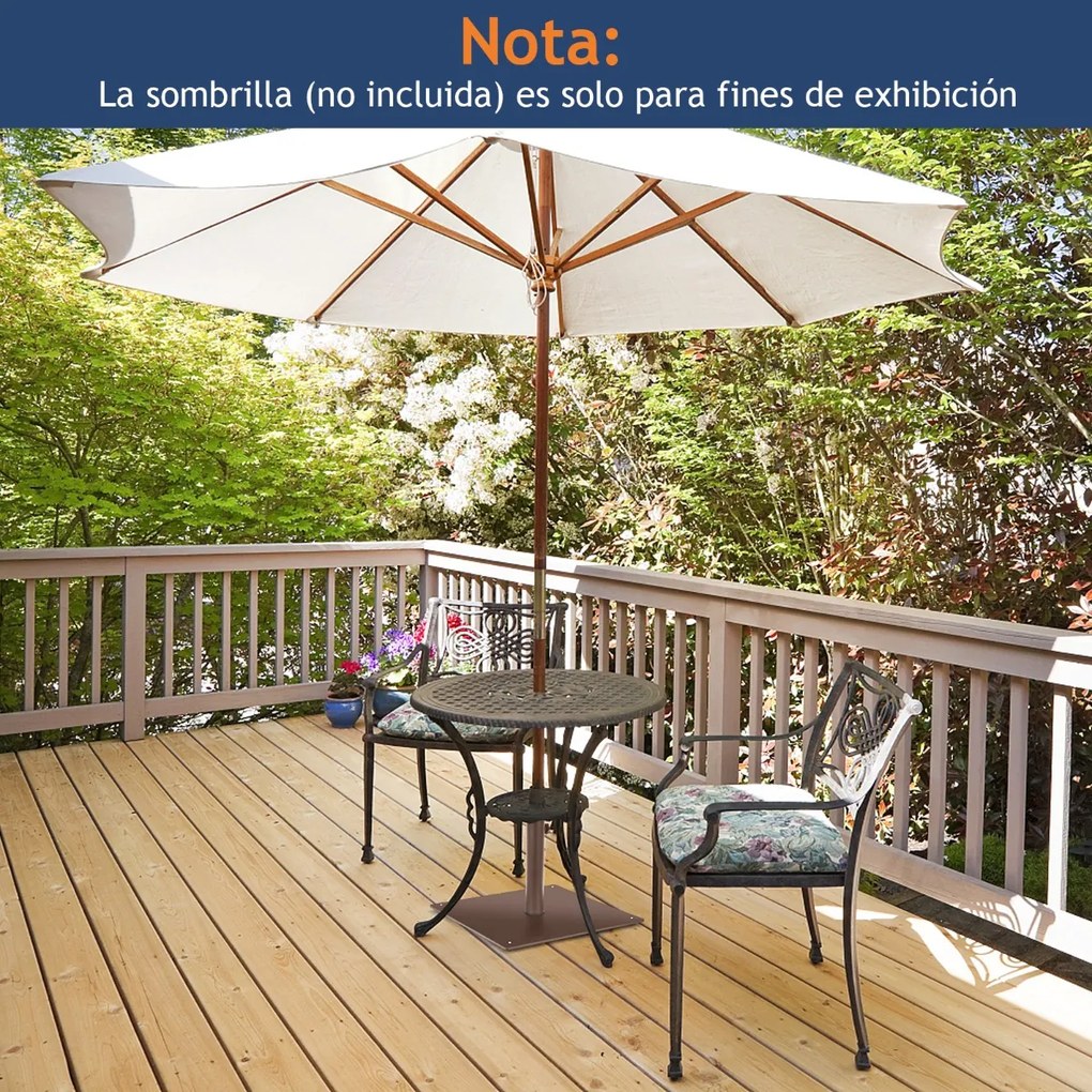 Base quadrada 50 x 50 x 32 cm para guarda-sol de 16 kg com 4 almofadas de apoio ajustáveis para postes de 4 e 5 cm, castanha