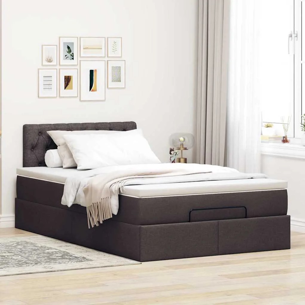 Cama otomana com colchão 120x200 cm tecido castanho escuro