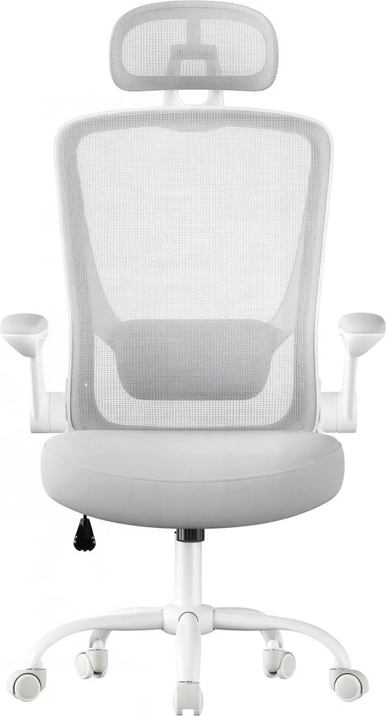 Cadeira de escritório ergonómica, giratória com função basculante em malha cinzenta