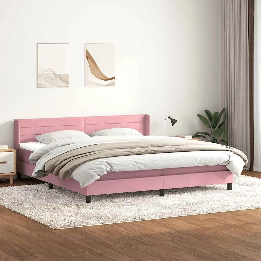 Cama com molas colchão 200x210 cm veludo rosa