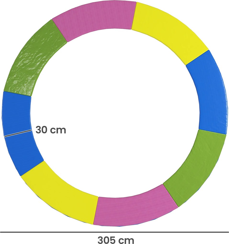 Almofada de proteção para trampolim de 305 cm (ESTRUTURA NÃO INCLUIDA) com cordão elástico resistente às intempéries e aos raios UV, multicolorida