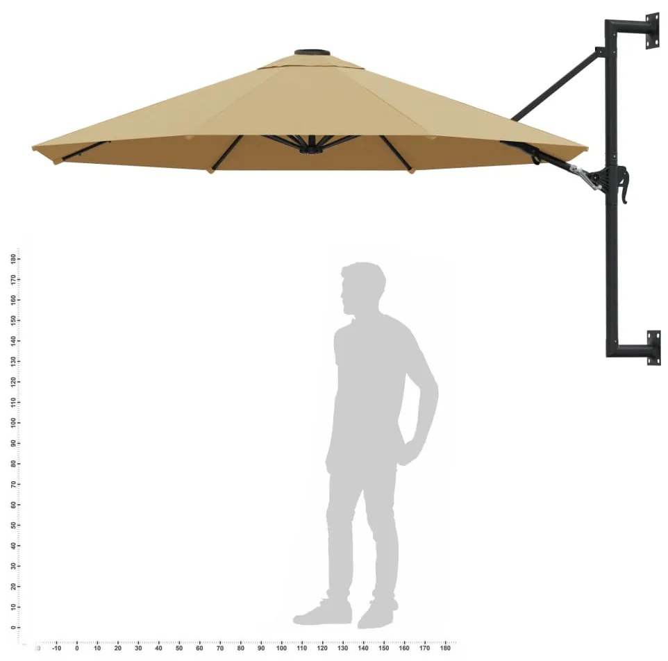 Guarda-sol de parede mastro metálico 300 cm cinza-acastanhado