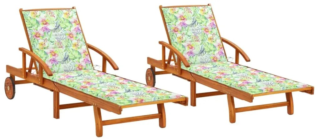 vidaXL Espreguiçadeiras com almofadões 2 pcs madeira de acácia maciça