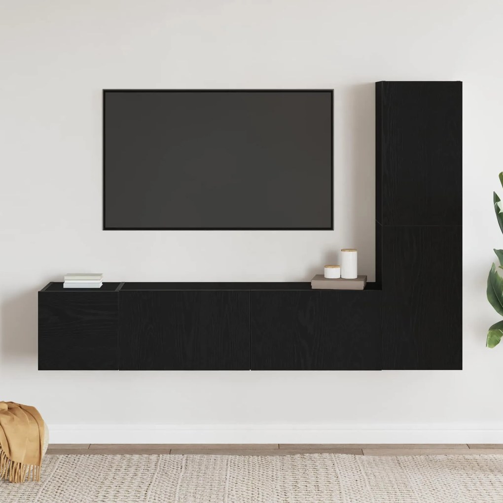 vidaXL Conjunto de móvel de TV Montado na parede 4 pcs Carvalho Preto