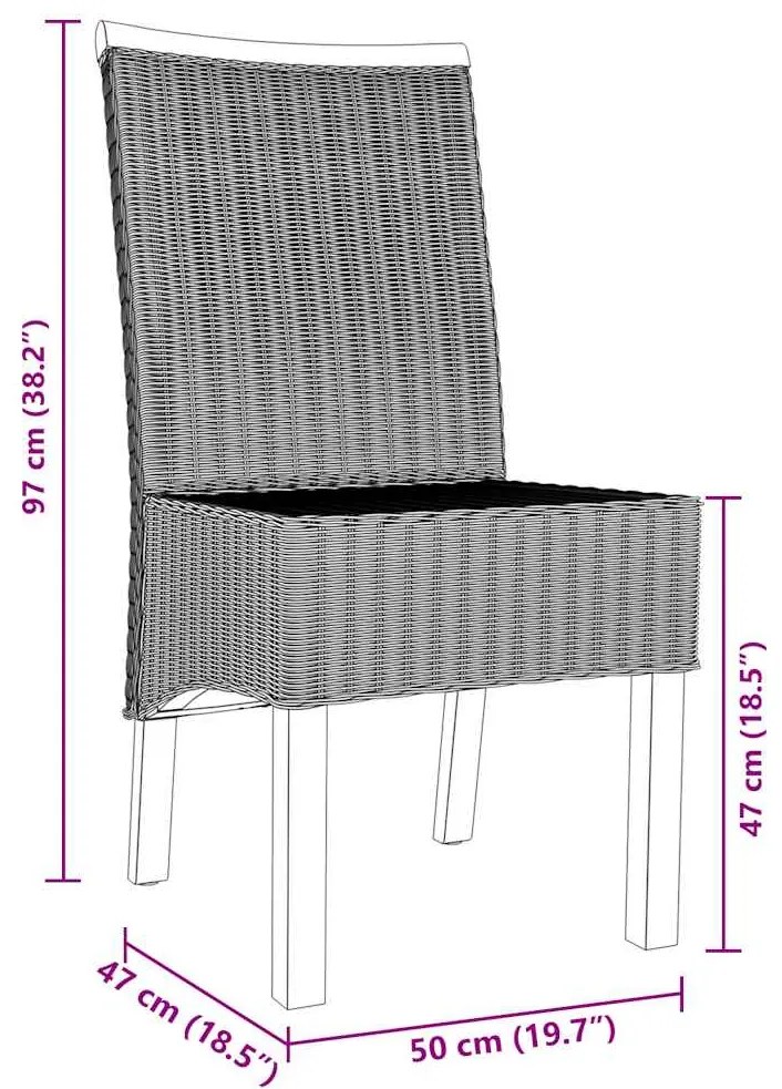 Cadeiras de jantar 2 pcs vime genuíno castanho