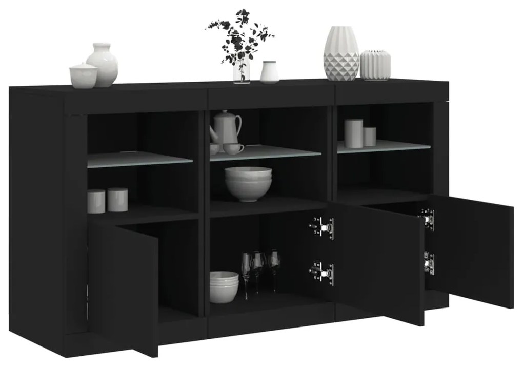 vidaXL Aparador com luzes LED 123x37x67 cm preto