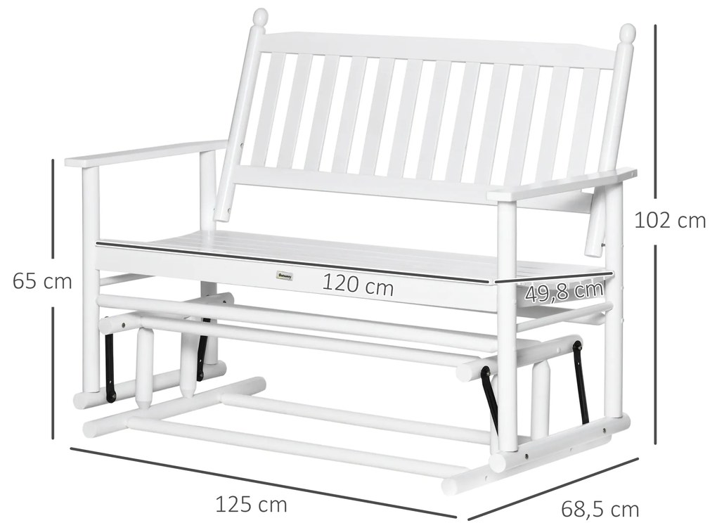 Banco Baloiço de Jardim de 2 Lugares Banco Baloiço de Madeira com Apoio para os Braços e Encosto de Ripas para Terraço Exterior Carga 250kg 125x68,5x1