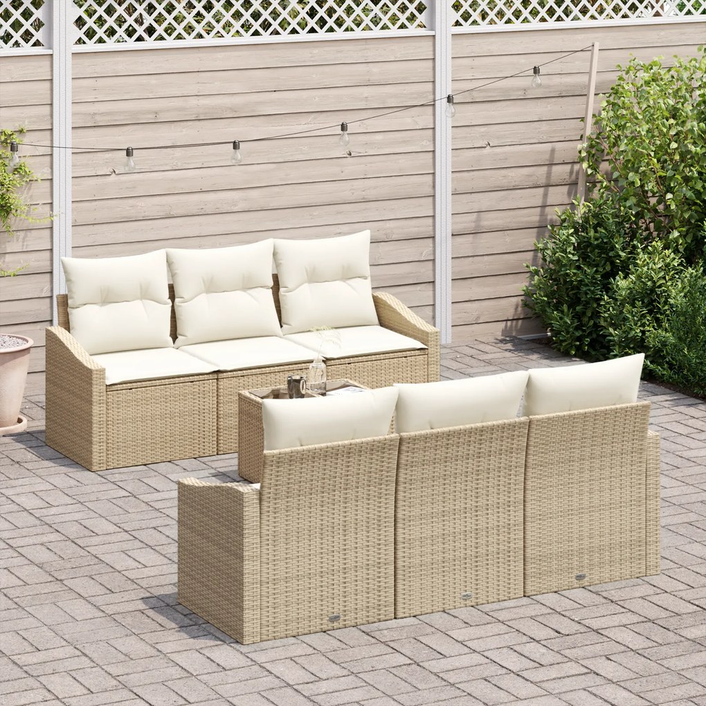 Conjunto de Sofá de Jardim 7 Peças com Almofadas Bege Rattan Sintético