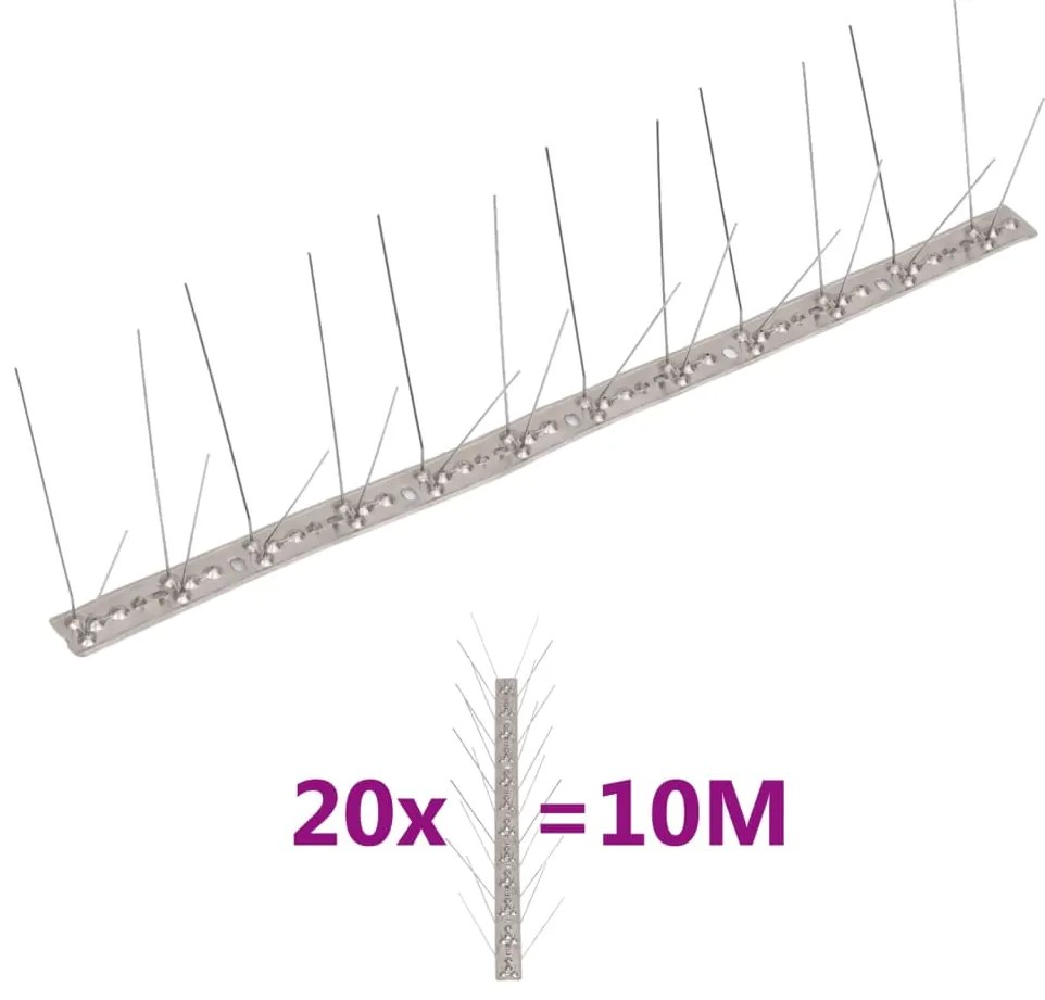 149131 vidaXL Conjunto 20 picos pássaros e pombos 4 filas 10m aço inoxidável