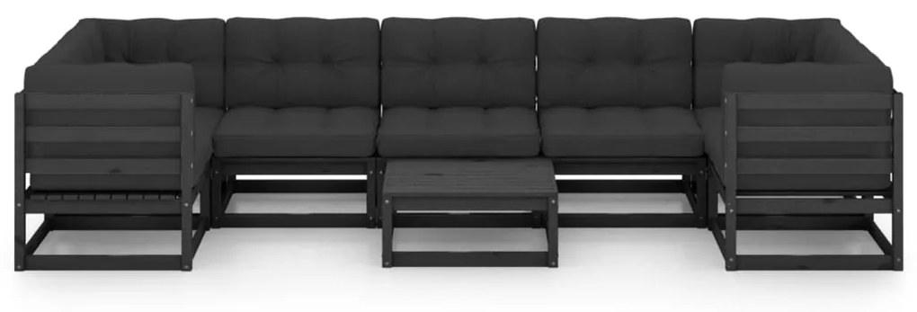 8 pcs conjunto longue jardim c/ almofadões pinho maciço preto