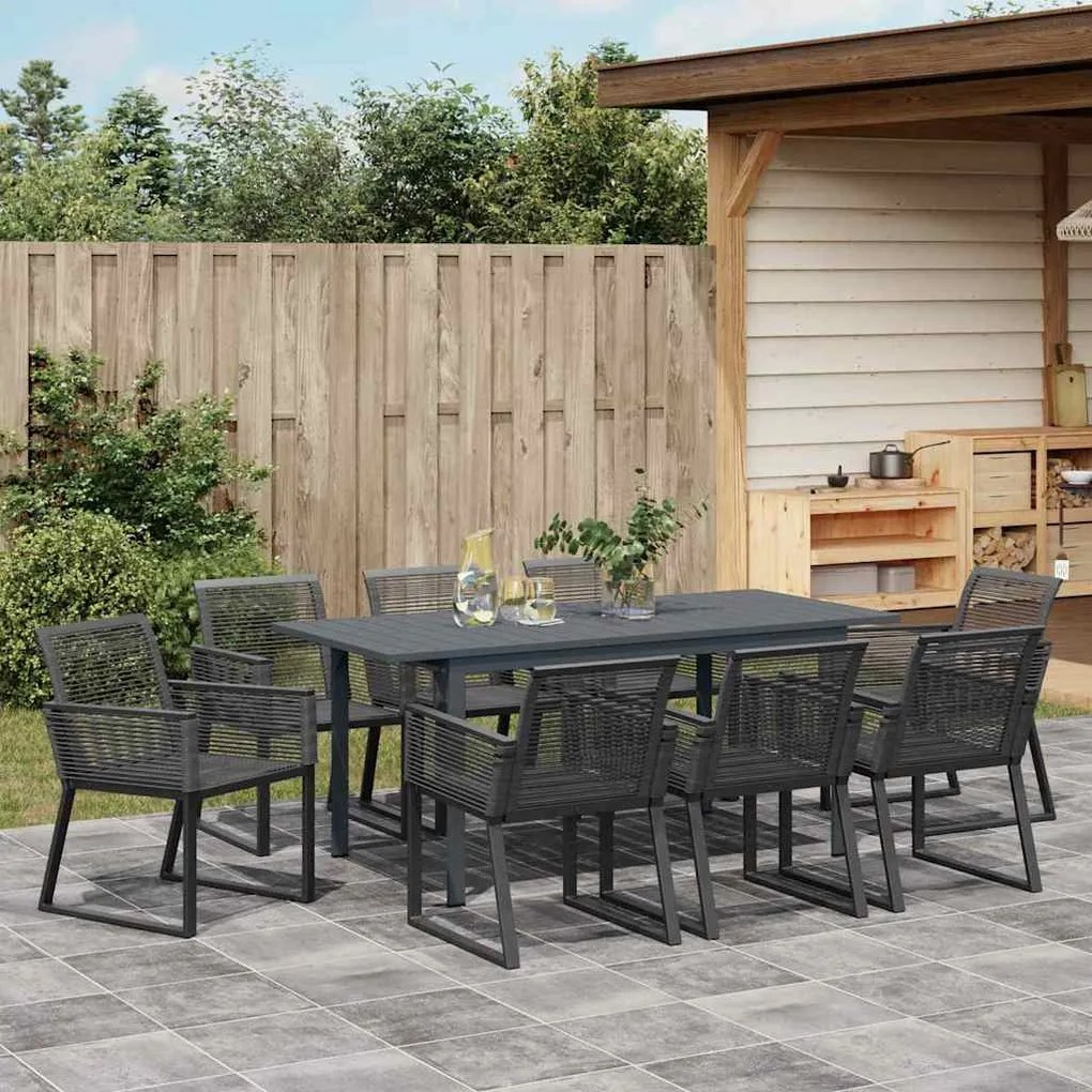 Conjunto de Jantar de Jardim 9 pcs Preto Grande Metal &amp; Corda