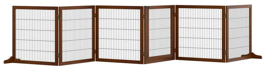 Pawhut Barreira de Segurança para Cães Dobrável em Madeira de Pinho 432x36x70 cm Café | Aosom Portugal