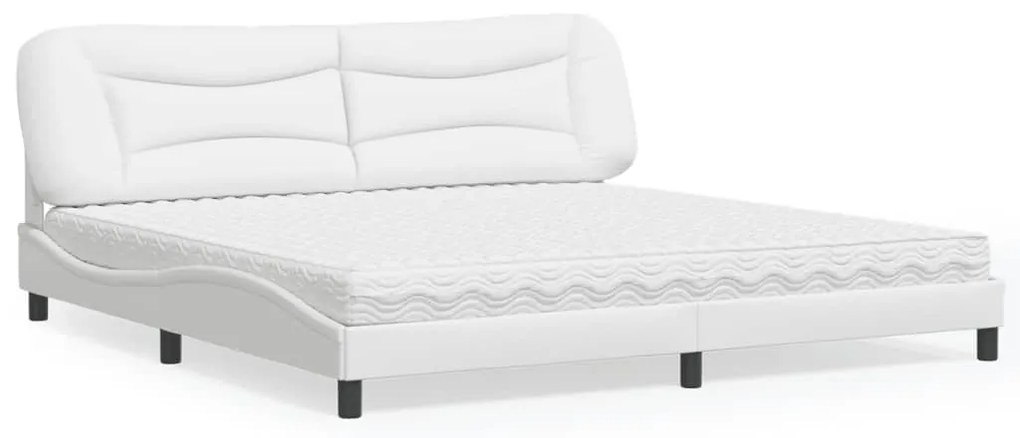 vidaXL Cama com colchão 200x200 cm couro artificial branco