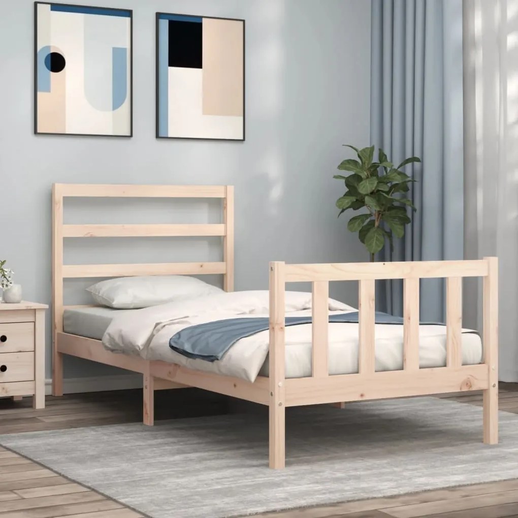 Estrutura de cama com cabeceira 90x190 cm madeira maciça