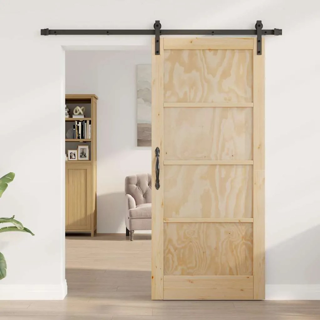 Porta Deslizante 86x198,5 cm Conjunto de 2 Natural e Preto