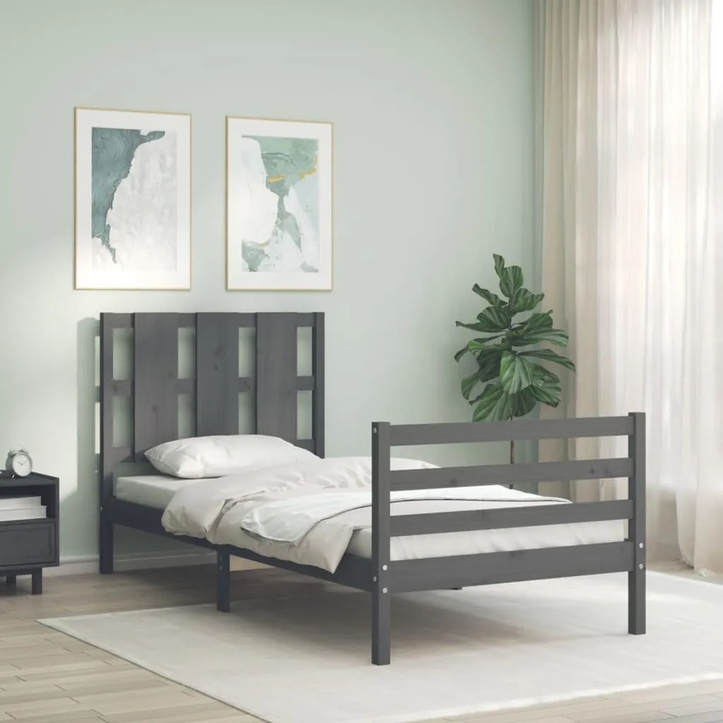 Estrutura de cama com cabeceira 100x200cm madeira maciça preto