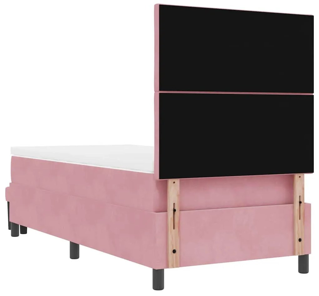 Cama Box Spring Rosa com Colchão e Banco 90x190 cm Veludo