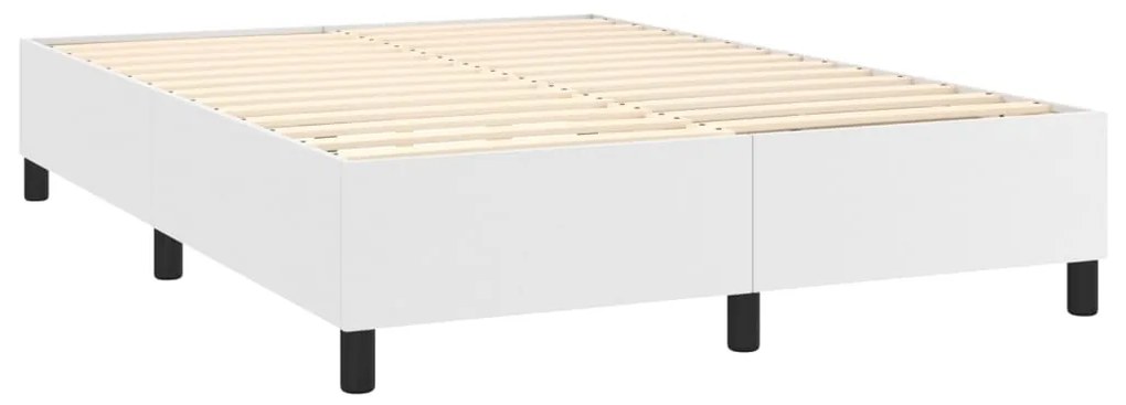 Cama box spring c/colchão/LED 140x190cm couro artificial branco