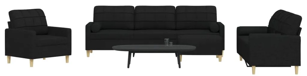 4 pcs conjunto de sofás c/ almofadas/apoio pés tecido preto