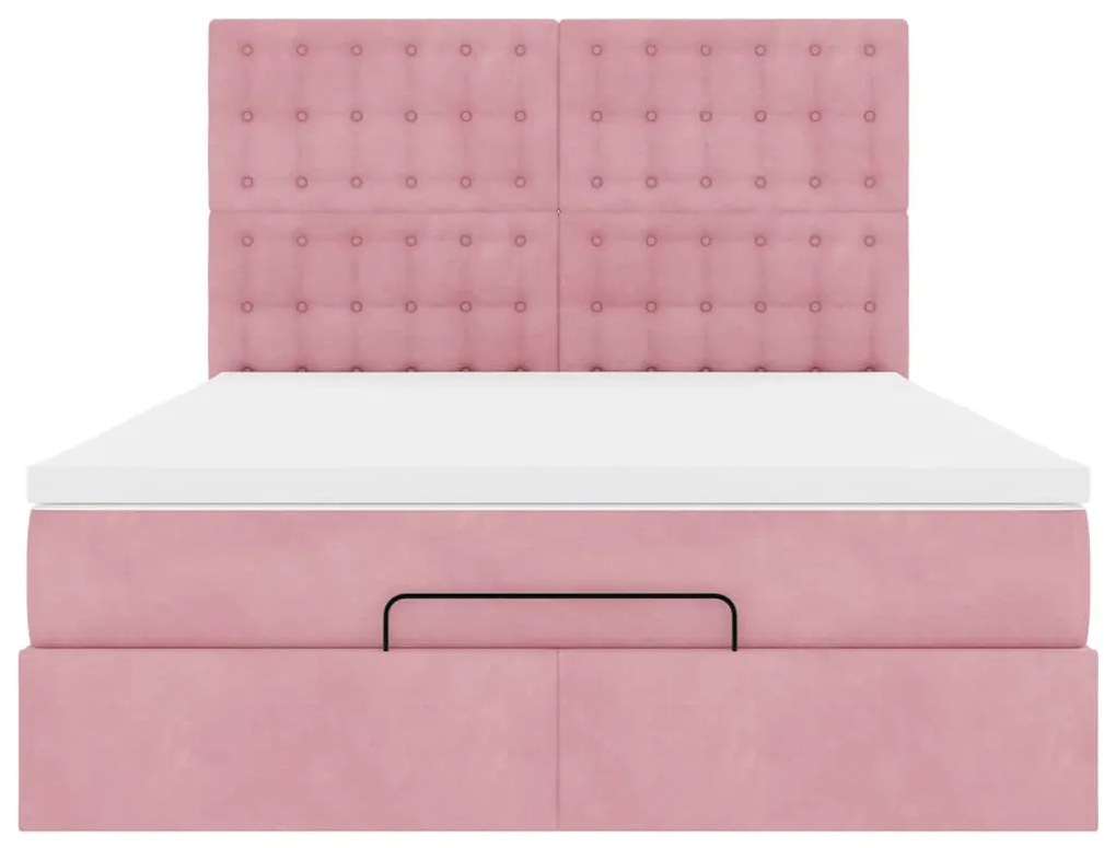 Estrutura de cama otomana com colchões 140x200 cm veludo rosa