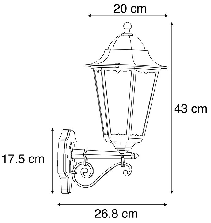 Candeeiro de parede clássico para exterior preto IP44 - Havana Up Clássico / Antigo