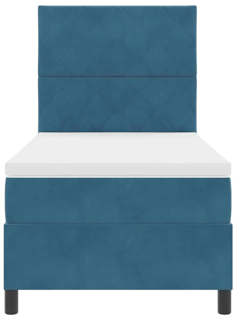 Cama Box Spring vidaXL com Colchão Azul Escuro Banqueta Veludo