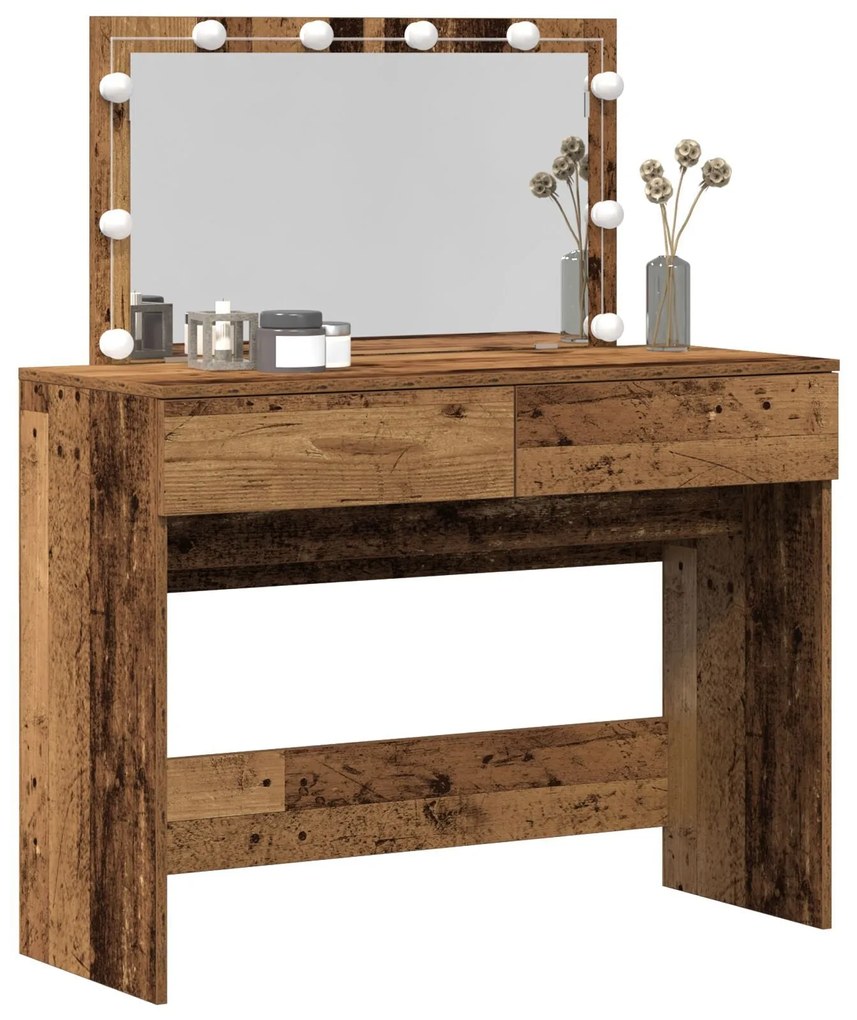 Mesa de Maquiagem com LED Madeira Velha 100x40x120 cm