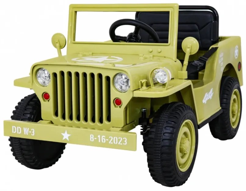 Jipe Militar elétrico para Crianças Retro Military, 12V 4x4, Rodas Espuma EVA, assento couro ecológico Bege