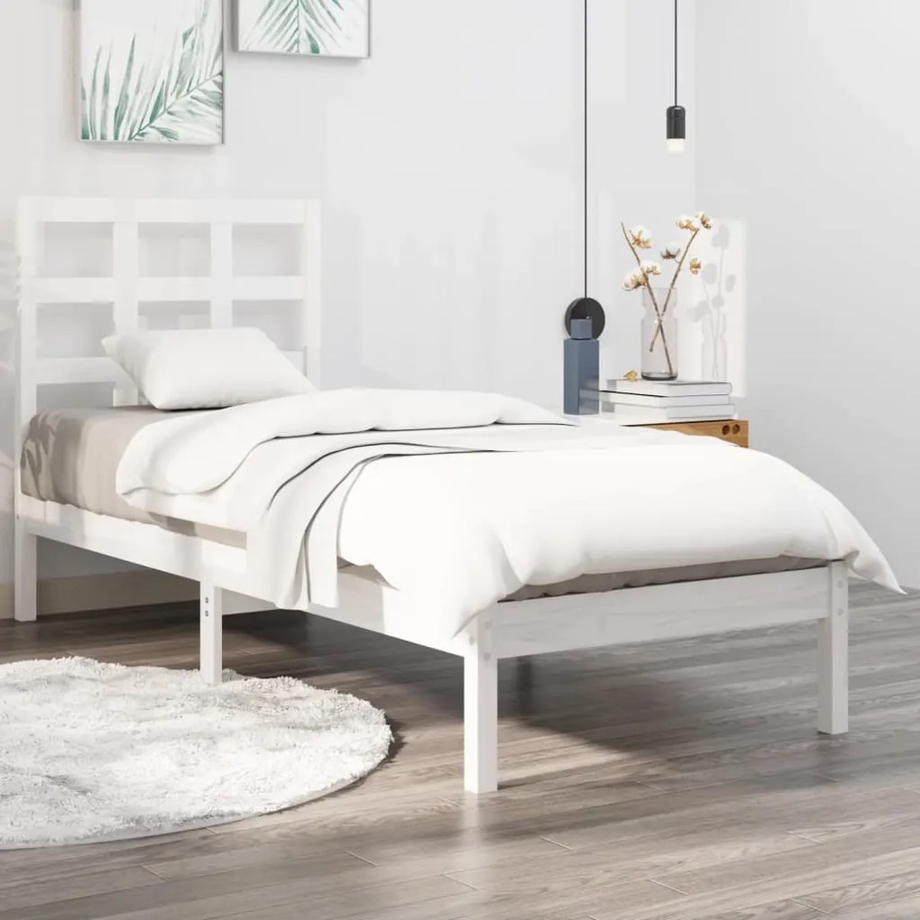 Estrutura de cama 100x200 cm madeira maciça branco