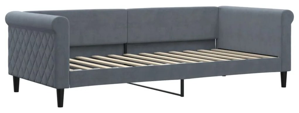 Sofá-cama c/ gavetão e colchões 90x200cm veludo cinzento-escuro