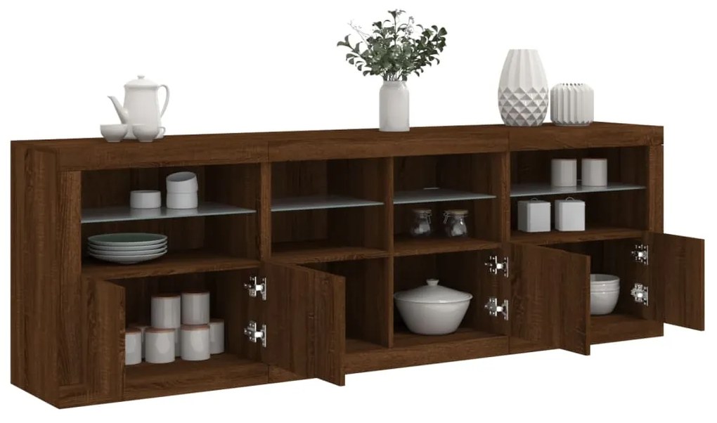 vidaXL Aparador com luzes LED 202x37x67 cm carvalho castanho