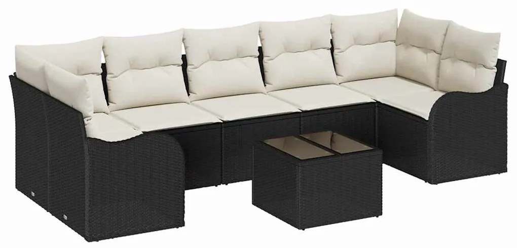 Sofá de Jardim Modular com 8 Peças e Almofadas Pretas em Rattan