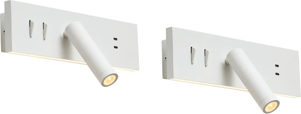 Conjunto de 2 candeeiros de parede modernos brancos ajustáveis com USB-C incl. LED - Modric
