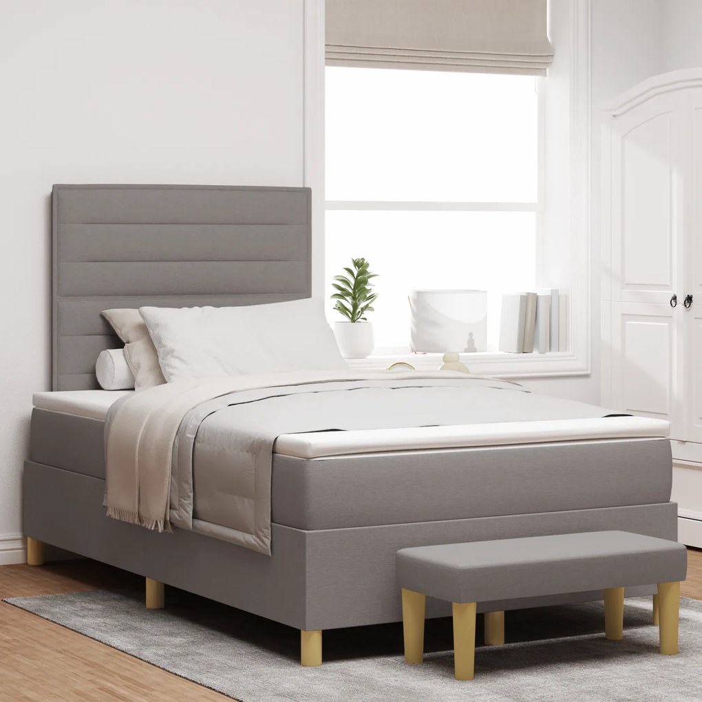 vidaXL Cama Box com Colchão e Banco Taupe 120x200 cm Tecido