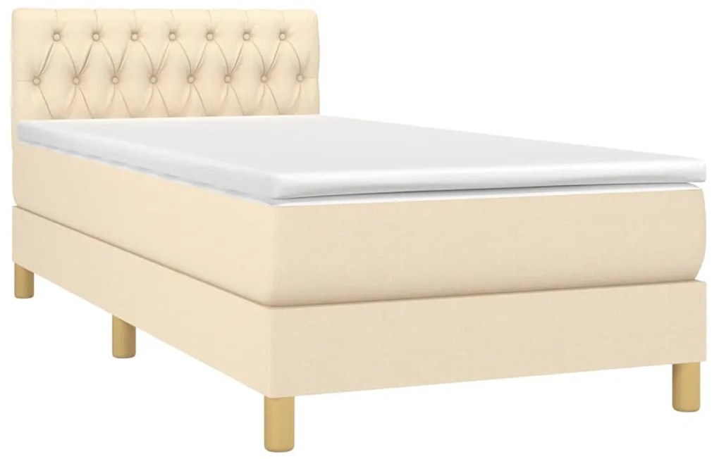 Cama box spring c/ colchão e LED 90x190 cm tecido cor creme
