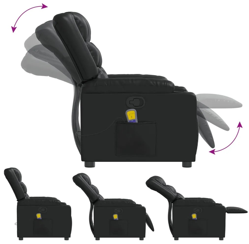 Poltrona de massagens reclinável couro artificial preto