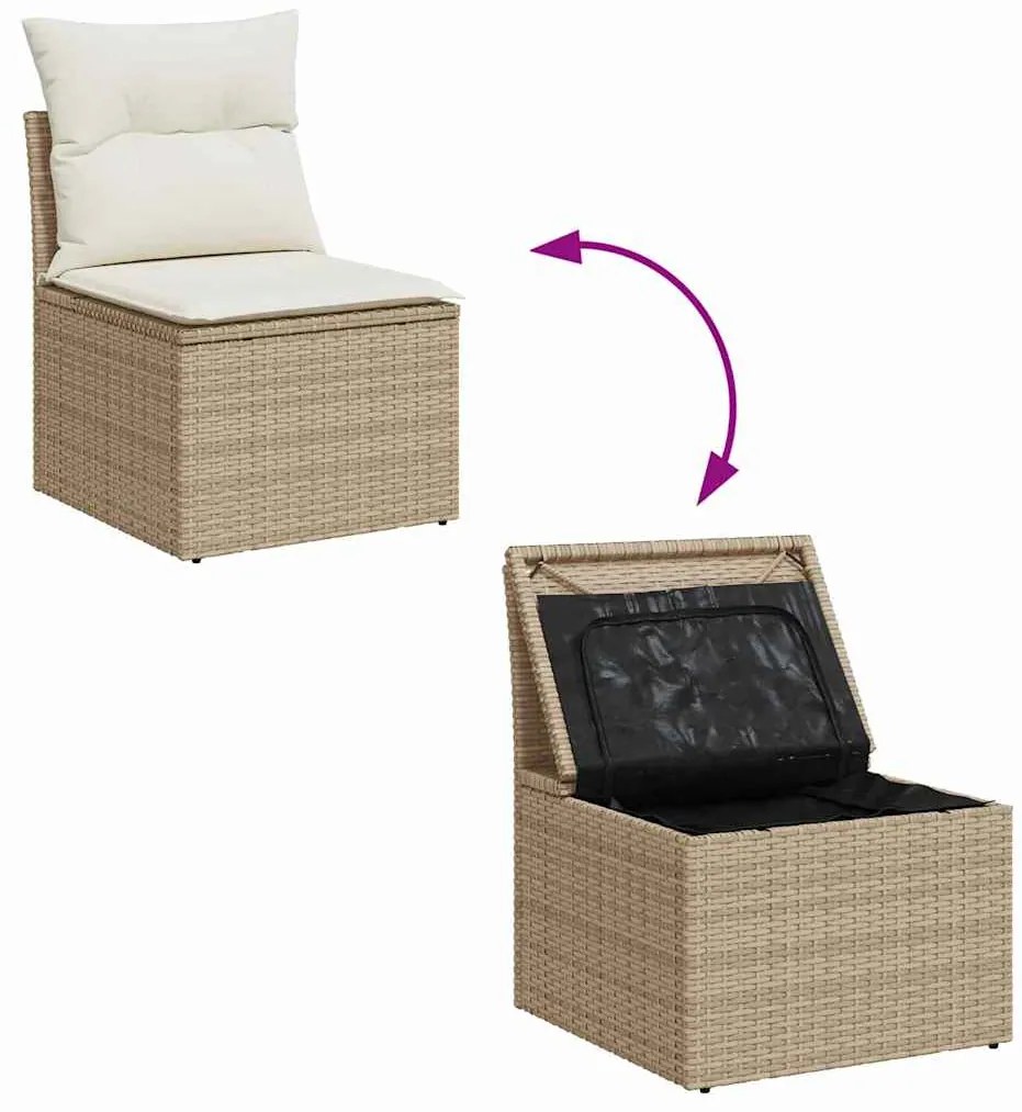 Conjunto de Sofá de Jardim 8 Peças com Almofadas Bege em Rattan Sintét