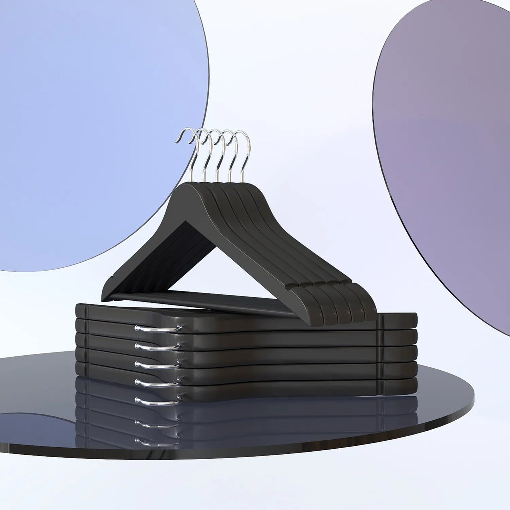Conjunto de 10 cabides em madeira maciça 44,5 x 23 cm preto + prateado