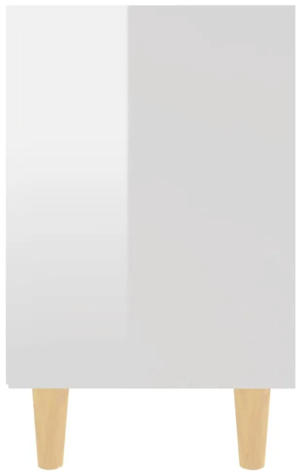 Mesas cabeceira pernas madeira 2pcs 40x30x50cm branco brilhante