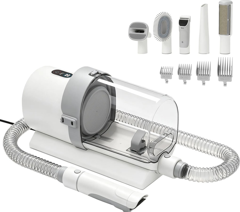 PawHut Máquina de Tosquiar para Cães e Gatos com Aspirador 5 em 1, Sucção 10 kPa, Depósito 2,5 L, 5 Acessórios e 4 Pentes | Aosom Portugal