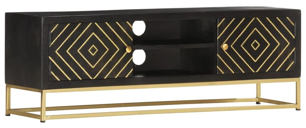 Móvel de TV 120x30x40 cm mangueira maciça preto e dourado