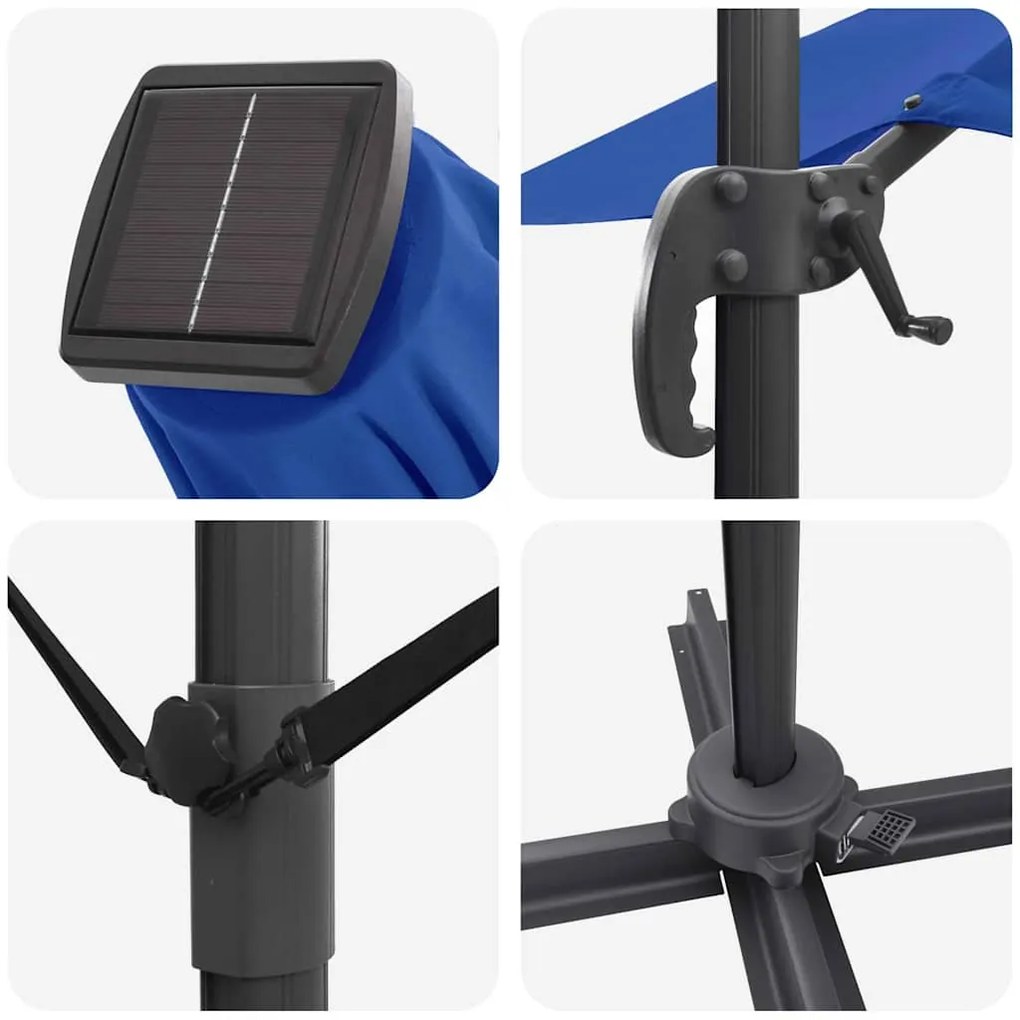 Parasol Cantilever Roma com LEDs em Azul Céu – 286 x 285 x 270 cm, Alu