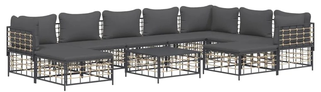 10pcs conjunto lounge de jardim c/ almofadões vime PE antracite