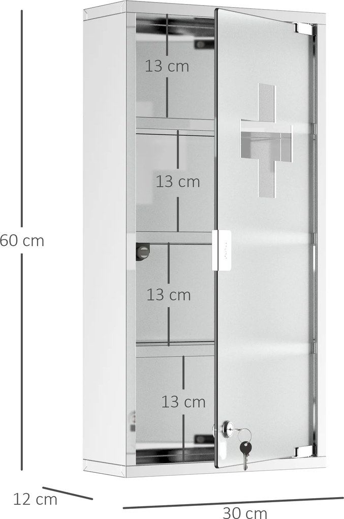 Armario de Kit de primeiros socorros em aço inoxidável para medicamentos 60x30x12cm prata