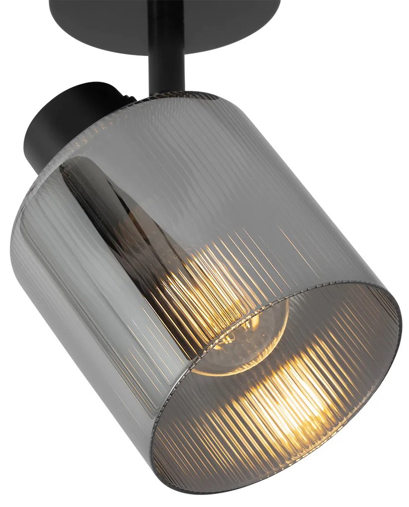 Candeeiro de teto Art Deco preto com vidro fumê ajustável - Laura Art Deco